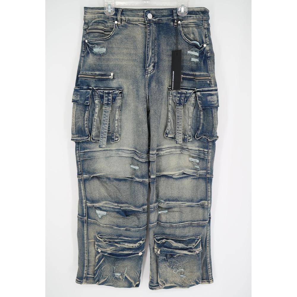 Rockstar Original Men's Tarella Tinted Dark Wash Wide Leg Cargo‎ Jeans Size XXL